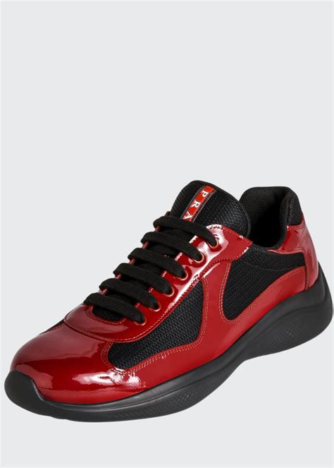 prada america's cup patent leather patchwork sneakers men|America's Cup patent leather sneakers.